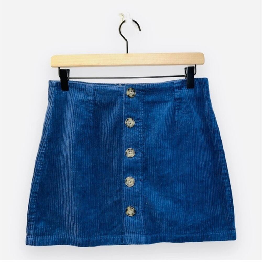 NWT Pacsun Women's Corduroy High Rise Button Front A-Line Mini Skirt Blue SZ 26